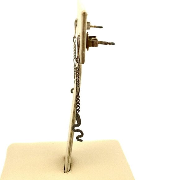 VTG Estate‎ Sterling Silver Long Dangle Drop Pierced Snake Earrings! 188 - Picture 4 of 6